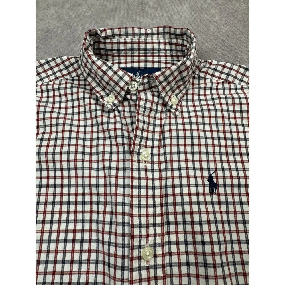 Ralph Lauren Kids Plaid Button Down Shirt Cream Burgundy Navy Size 5 YTL6-313